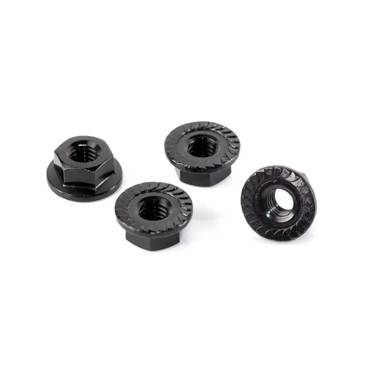 T216 Alu Serrate Flanged Wheel Nut M4 (Black/4Pcs)