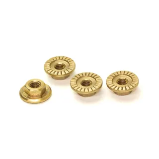 SMJ1345L Machine Cut Brass Serrate Large Flanged Wheel Nut M4 (4Pcs)
