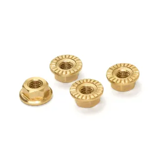 SMJ1345 Machine Cut Brass Serrate Flanged Wheel Nut M4 (4Pcs) − InfinityRC